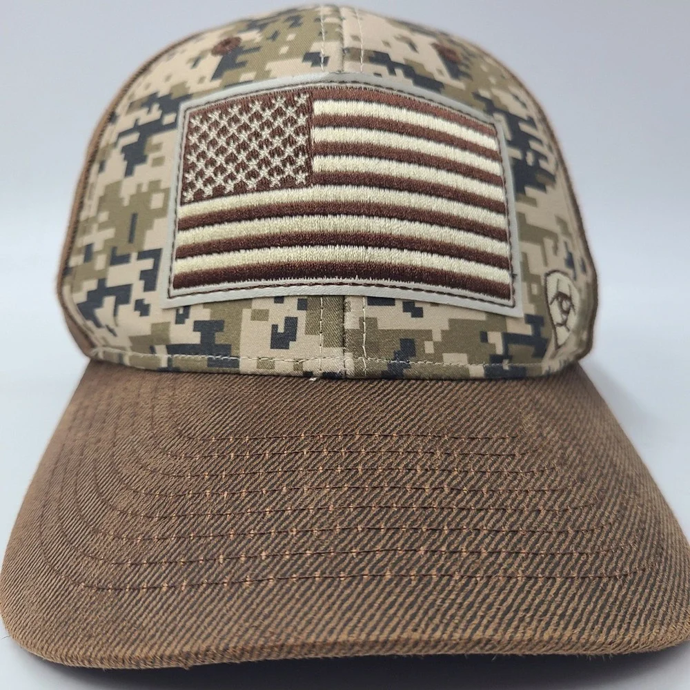 Ariat Hat Snapback Brown Digital Camo American Flag Patch Logo USA Outdoors‎ Men